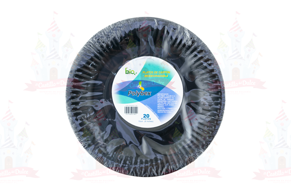 PLATO CARTON BIO NEGRO 15 CM 100/20 PZAS POLYBEX