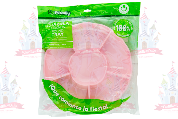 CHAROLA REDONDA ROSA 6/3 PZS. PARTY IS ON