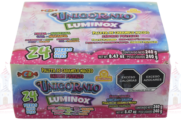 PALETA LUMINOX UNICORNIO 12/24 PZA DELICIAS