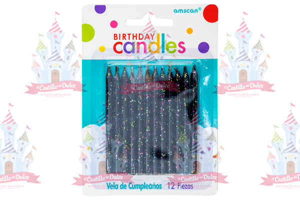VELA GLITTER NEGRA 12/12 PZA GRANMARK