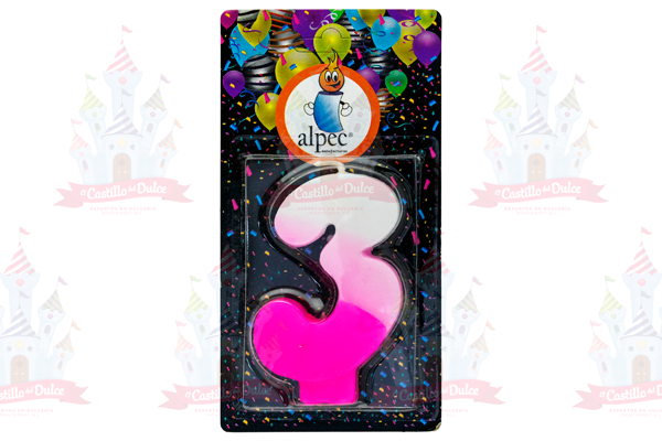 VELA NUMERO 3 BICOLOR ROSA 20/1 PZA ALPEC