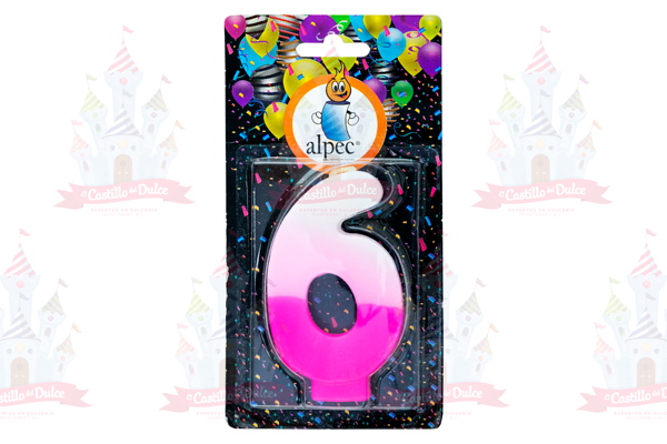 VELA NUMERO 6 BICOLOR ROSA 20/1 PZA ALPE