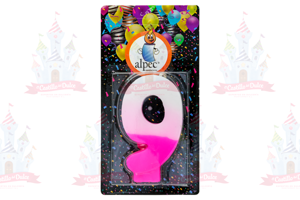 VELA NUMERO 9 BICOLOR ROSA 20/1 PZA ALPE